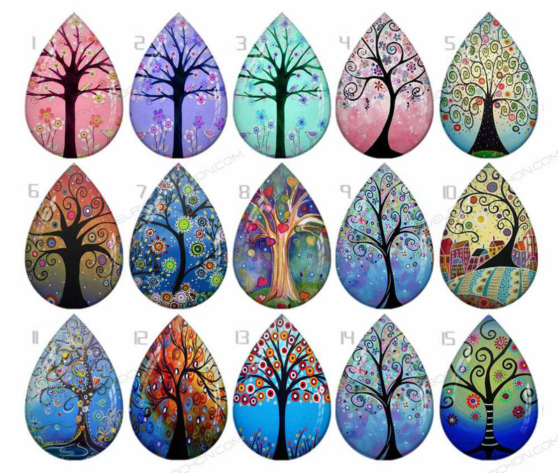 Handmade Teardrop Photo Glass Cabochons Plant tree B661