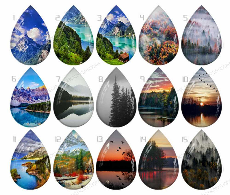 Handmade Teardrop Photo Glass Cabochons landscape B671