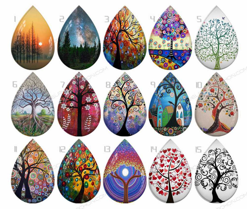 Handmade Teardrop Photo Glass Cabochons Plant tree B672