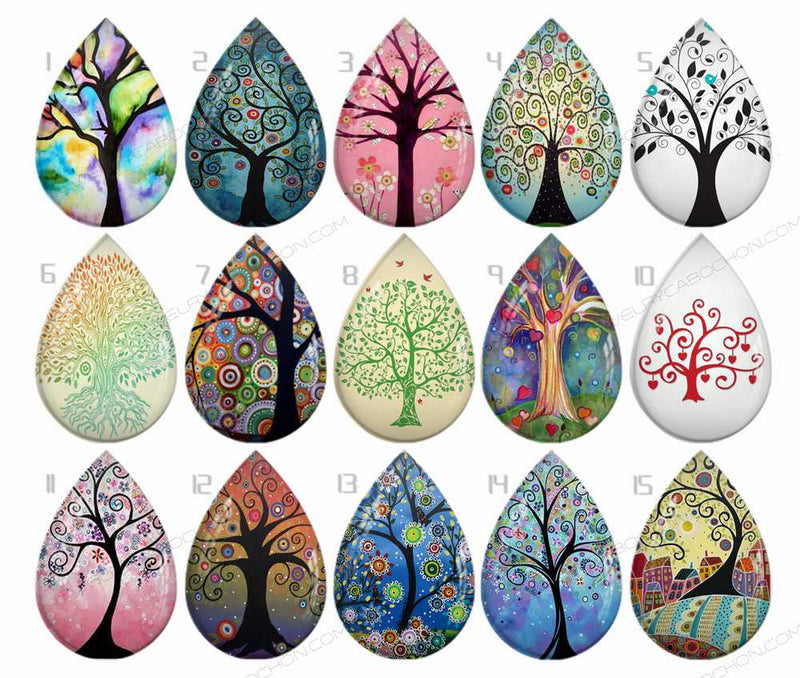 Handmade Teardrop Photo Glass Cabochons Plant tree B673