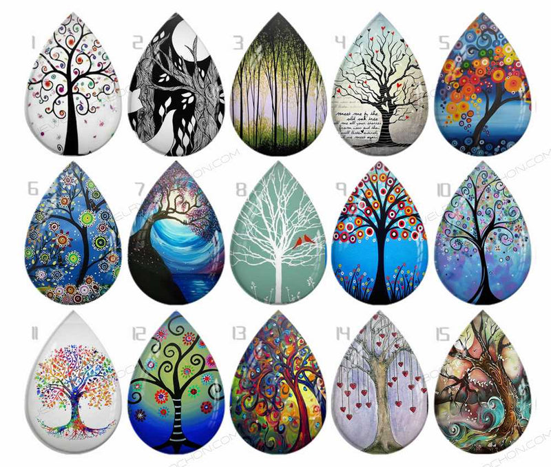 Handmade Teardrop Photo Glass Cabochons Plant tree B674