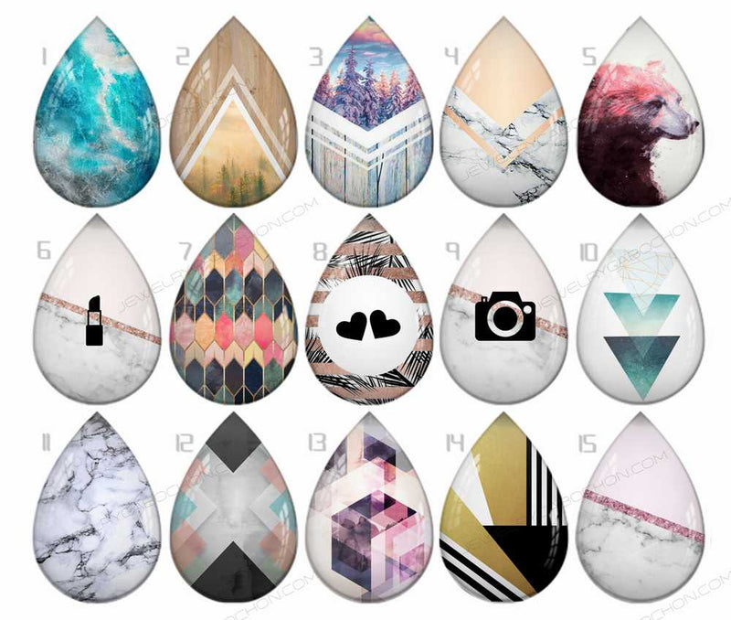 Handmade Teardrop Photo Glass Cabochons pattern geometric B678