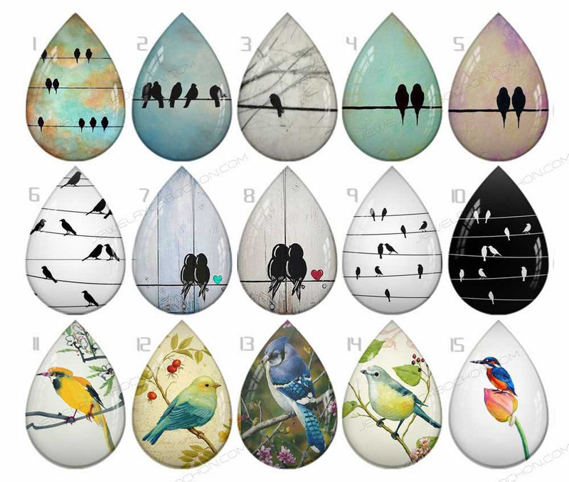 Handmade Teardrop Photo Glass Cabochons pattern B685