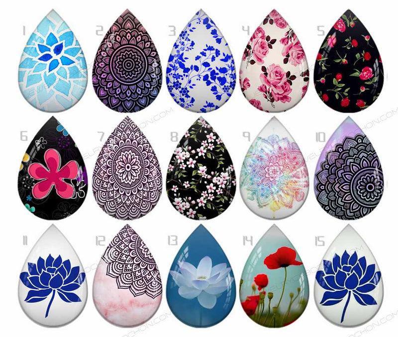 Handmade Teardrop Photo Glass Cabochons pattern B686