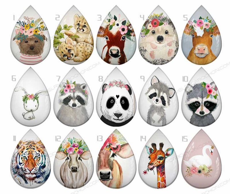 Handmade Teardrop Photo Glass Cabochons Animal B696