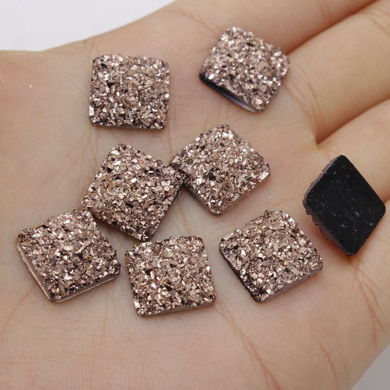 20pcs  square 12mm Druzy Cabochons Faux DruziesCabochon, Resin Kawaii Glitter Cabs Jewelry Findings