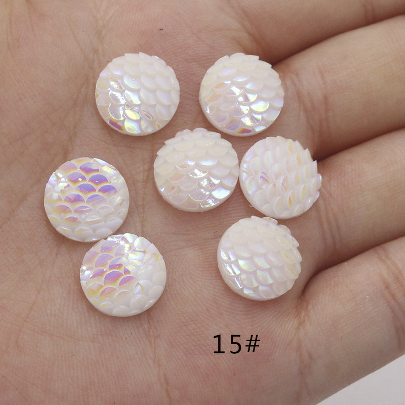 20pcs Resin 12mm Mermaid Cabochons, 12mm Mermaid Cabochon, 12mm Fish Scale Dragon Snake Skin Cabochons