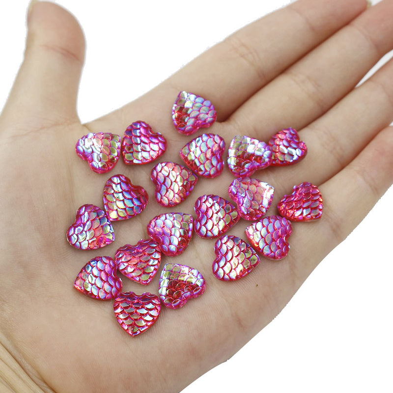 20pcs Heart Resin 12mm Mermaid Cabochons, Heart 12mm Mermaid Cabochon