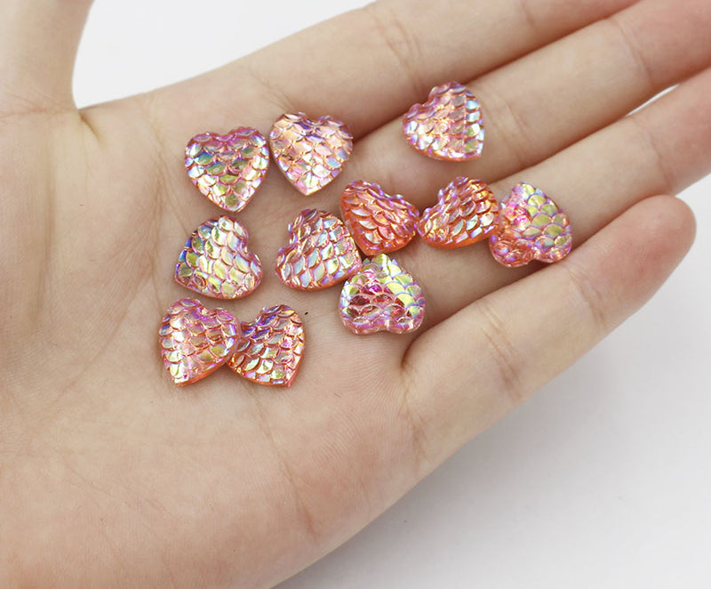 20pcs Heart Resin 12mm Mermaid Cabochons, Heart 12mm Mermaid Cabochon