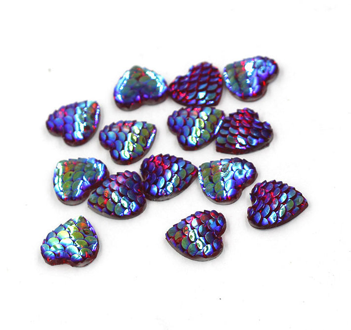 20pcs Heart Resin 12mm Mermaid Cabochons, Heart 12mm Mermaid Cabochon