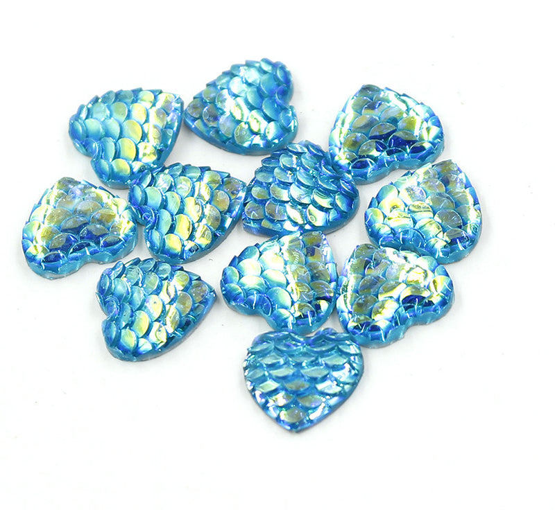 20pcs Heart Resin 12mm Mermaid Cabochons, Heart 12mm Mermaid Cabochon