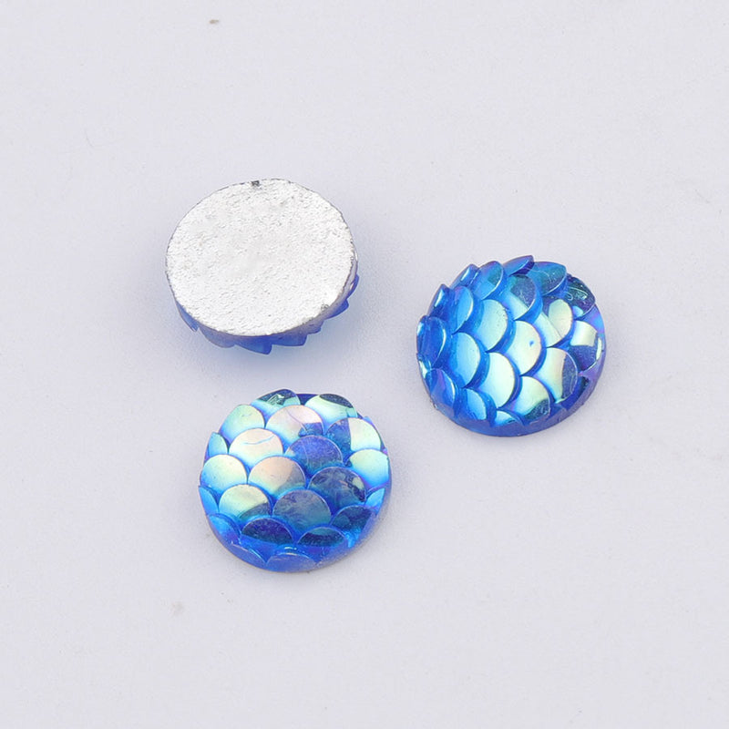 20pcs Resin 10mm Mermaid Cabochons, 10mm Fish Scale Dragon Snake Skin Cabochons