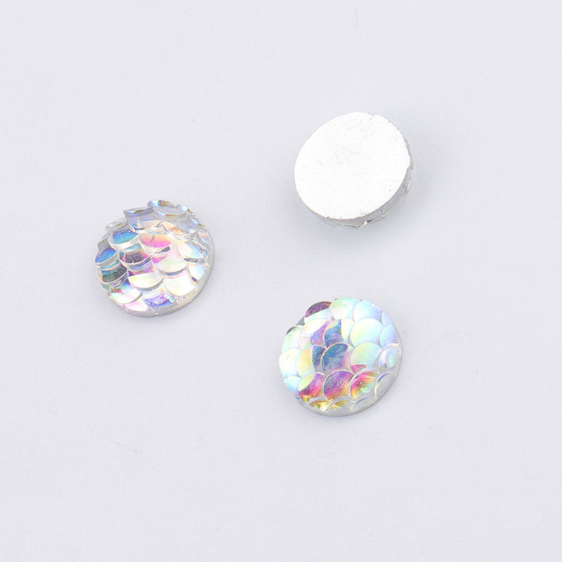 20pcs Resin 10mm Mermaid Cabochons, 10mm Fish Scale Dragon Snake Skin Cabochons