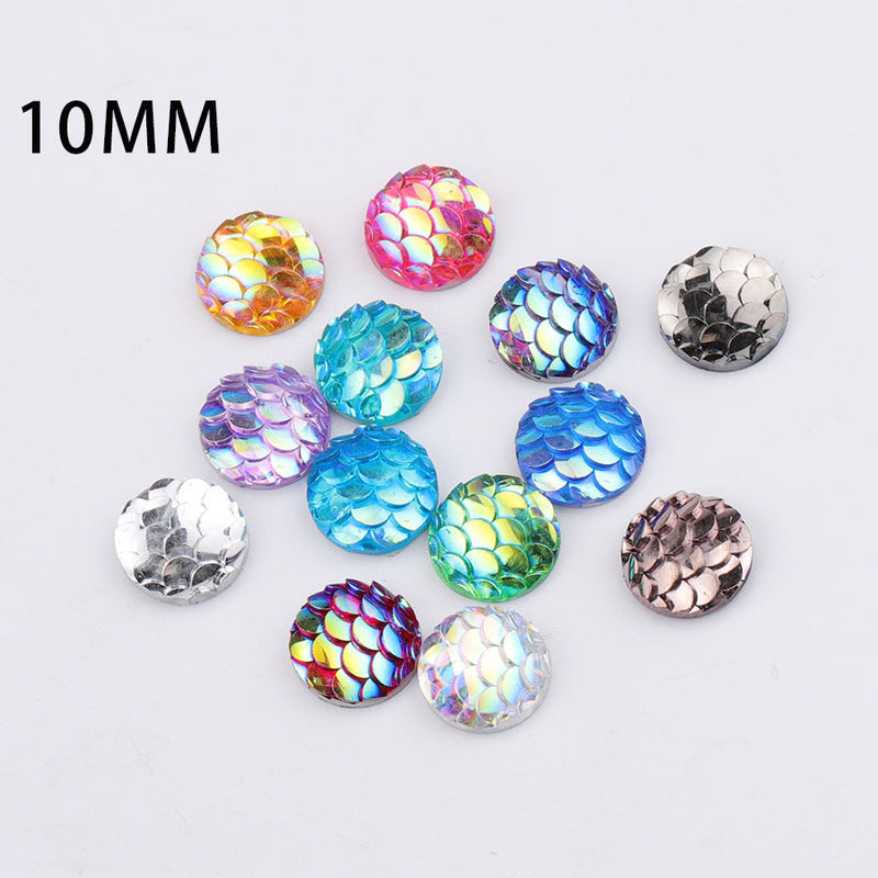 20pcs Resin 10mm Mermaid Cabochons, 10mm Fish Scale Dragon Snake Skin Cabochons