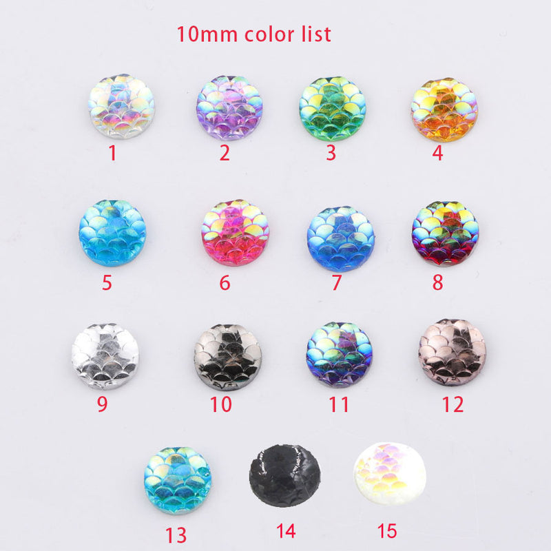 20pcs Resin 10mm Mermaid Cabochons, 10mm Fish Scale Dragon Snake Skin Cabochons