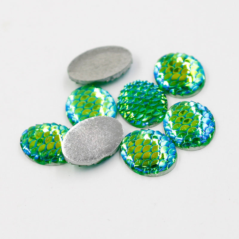 20pcs Teardrop Resin 13x18mm Mermaid Cabochons, Fish Scale Dragon Snake Skin 13x18mm Cabochons