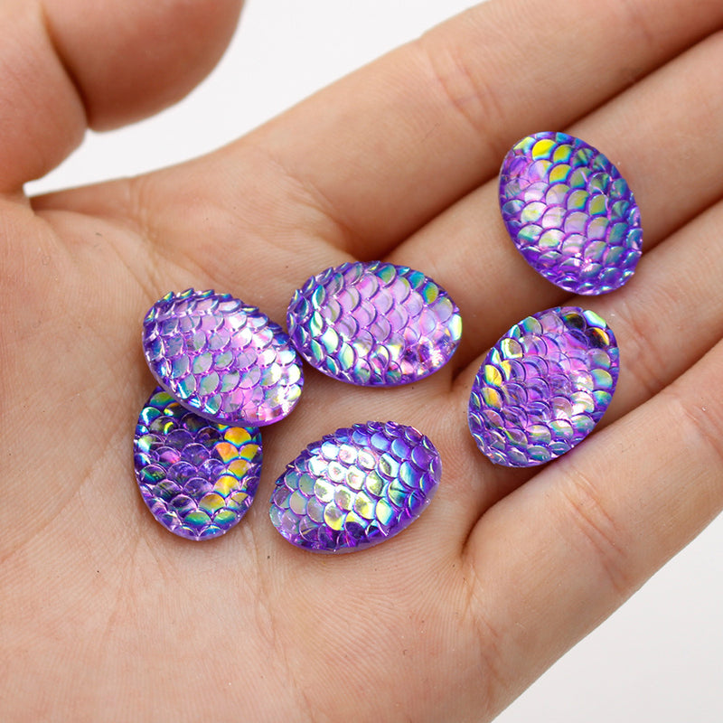 20pcs Teardrop Resin 13x18mm Mermaid Cabochons, Fish Scale Dragon Snake Skin 13x18mm Cabochons