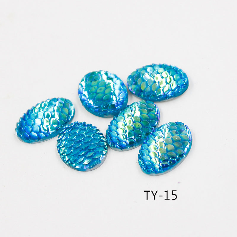 20pcs Teardrop Resin 13x18mm Mermaid Cabochons, Fish Scale Dragon Snake Skin 13x18mm Cabochons