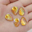 20pcs Teardrop Resin 13x18mm Mermaid Cabochons, Fish Scale Dragon Snake Skin 13x18mm Cabochons