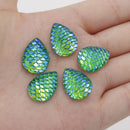 20pcs Teardrop Resin 13x18mm Mermaid Cabochons, Fish Scale Dragon Snake Skin 13x18mm Cabochons