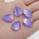 20pcs Teardrop Resin 13x18mm Mermaid Cabochons, Fish Scale Dragon Snake Skin 13x18mm Cabochons