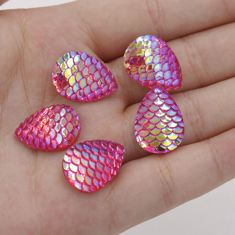 20pcs Teardrop Resin 13x18mm Mermaid Cabochons, Fish Scale Dragon Snake Skin 13x18mm Cabochons