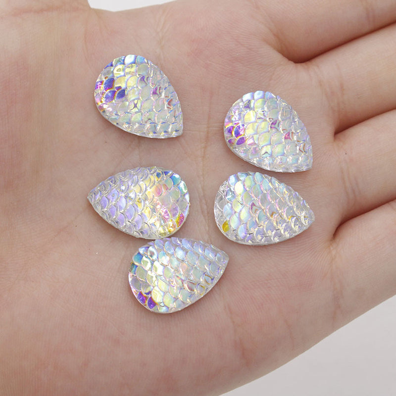 20pcs Teardrop Resin 13x18mm Mermaid Cabochons, Fish Scale Dragon Snake Skin 13x18mm Cabochons