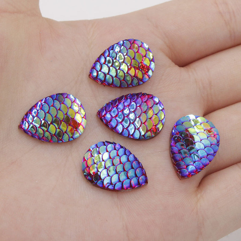 20pcs Teardrop Resin 13x18mm Mermaid Cabochons, Fish Scale Dragon Snake Skin 13x18mm Cabochons