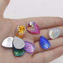 20pcs Teardrop Resin 13x18mm Mermaid Cabochons, Fish Scale Dragon Snake Skin 13x18mm Cabochons