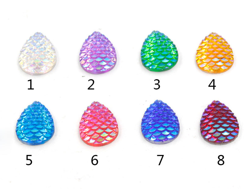 20pcs Teardrop Resin 13x18mm Mermaid Cabochons, Fish Scale Dragon Snake Skin 13x18mm Cabochons