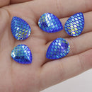 20pcs Teardrop Resin 13x18mm Mermaid Cabochons, Fish Scale Dragon Snake Skin 13x18mm Cabochons