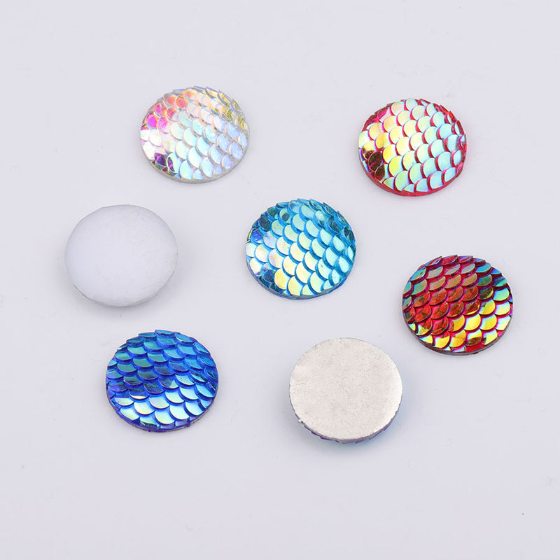 20pcs 20mm Resin Mermaid Cabochons, Fish Scale Dragon Snake Skin 20mm Cabochons