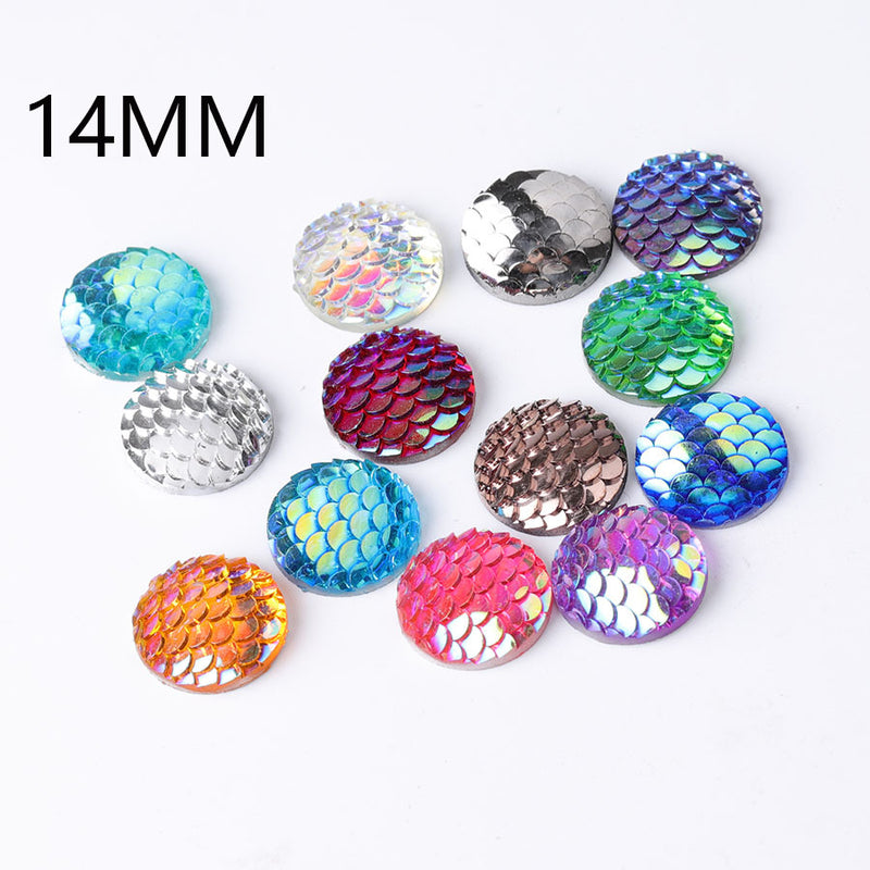 20pcs 14mm Resin Mermaid Cabochons, Fish Scale Dragon Snake Skin 14mm Cabochons