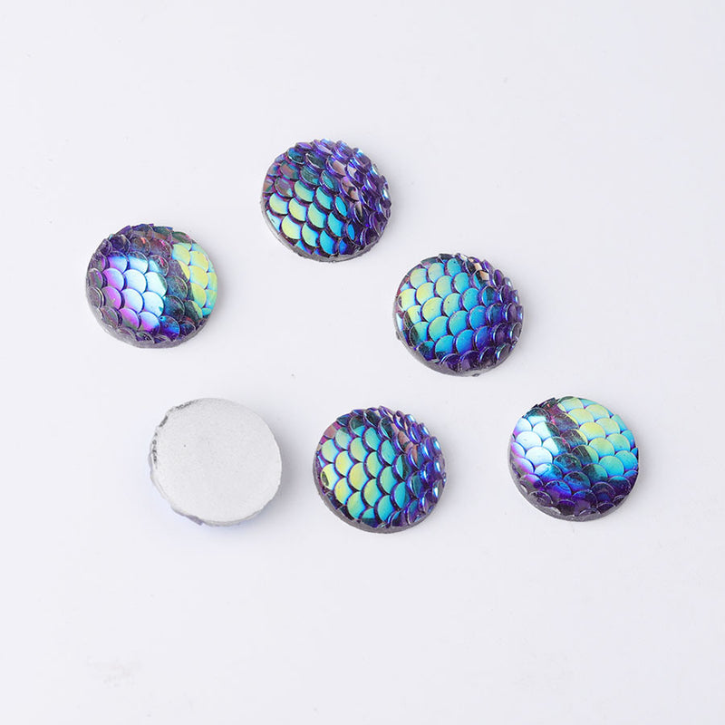 20pcs 14mm Resin Mermaid Cabochons, Fish Scale Dragon Snake Skin 14mm Cabochons