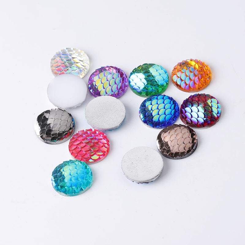 20pcs 14mm Resin Mermaid Cabochons, Fish Scale Dragon Snake Skin 14mm Cabochons