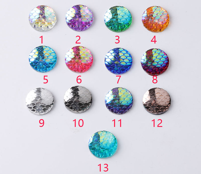 20pcs 14mm Resin Mermaid Cabochons, Fish Scale Dragon Snake Skin 14mm Cabochons