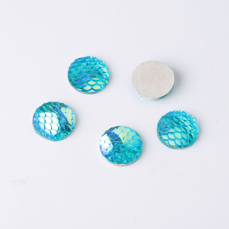 20pcs 14mm Resin Mermaid Cabochons, Fish Scale Dragon Snake Skin 14mm Cabochons