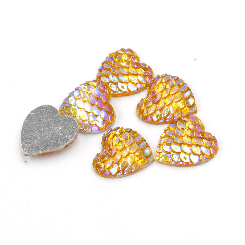 20pcs 14mm Heart Resin Mermaid Cabochons, Fish Scale Dragon Snake Skin 14mm Cabochons