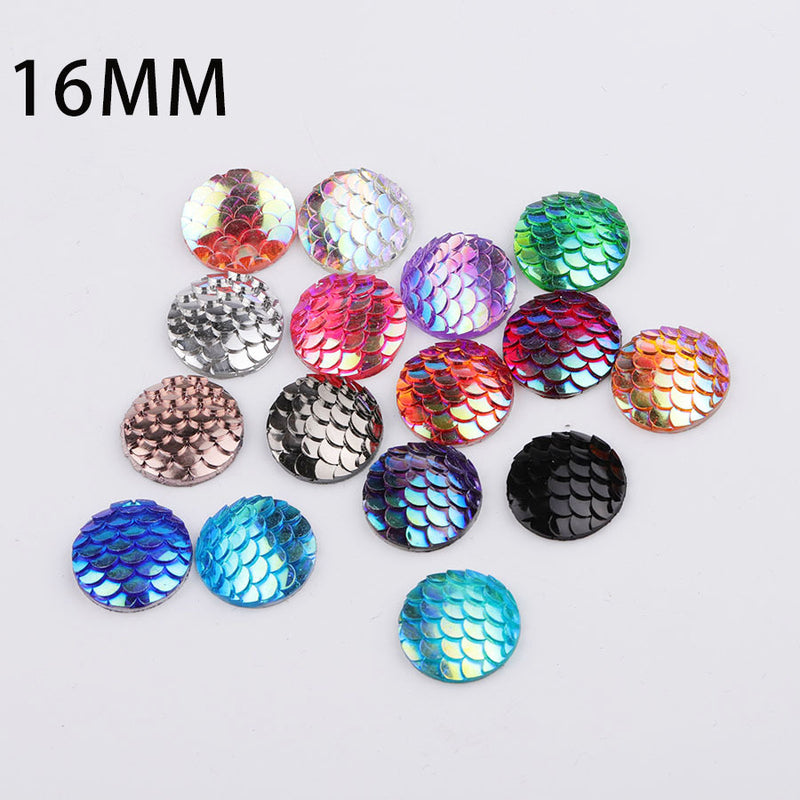 20pcs 16mm Resin Mermaid Cabochons, Fish Scale Dragon Snake Skin 16mm Cabochons