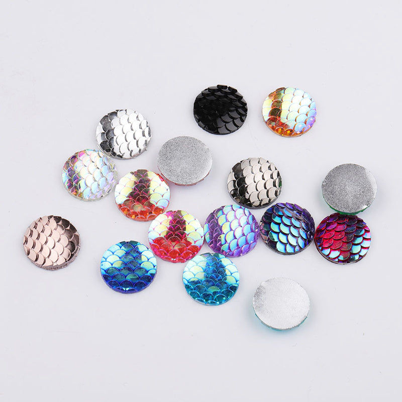 20pcs 16mm Resin Mermaid Cabochons, Fish Scale Dragon Snake Skin 16mm Cabochons