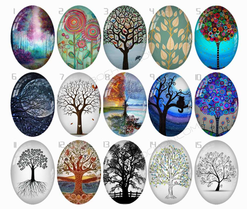 Handmade oval Photo Glass Cabochons Plant tree B190