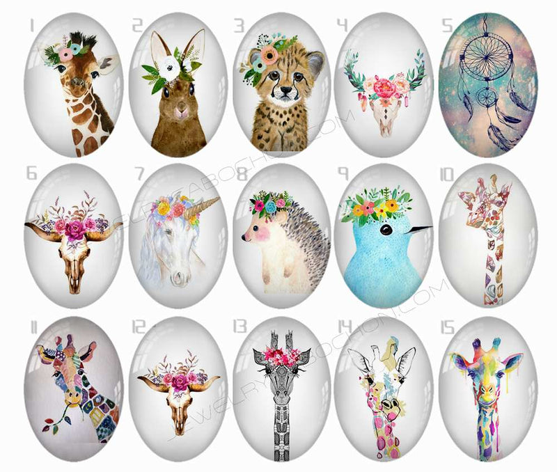 Handmade oval Photo Glass Cabochons Animal B197