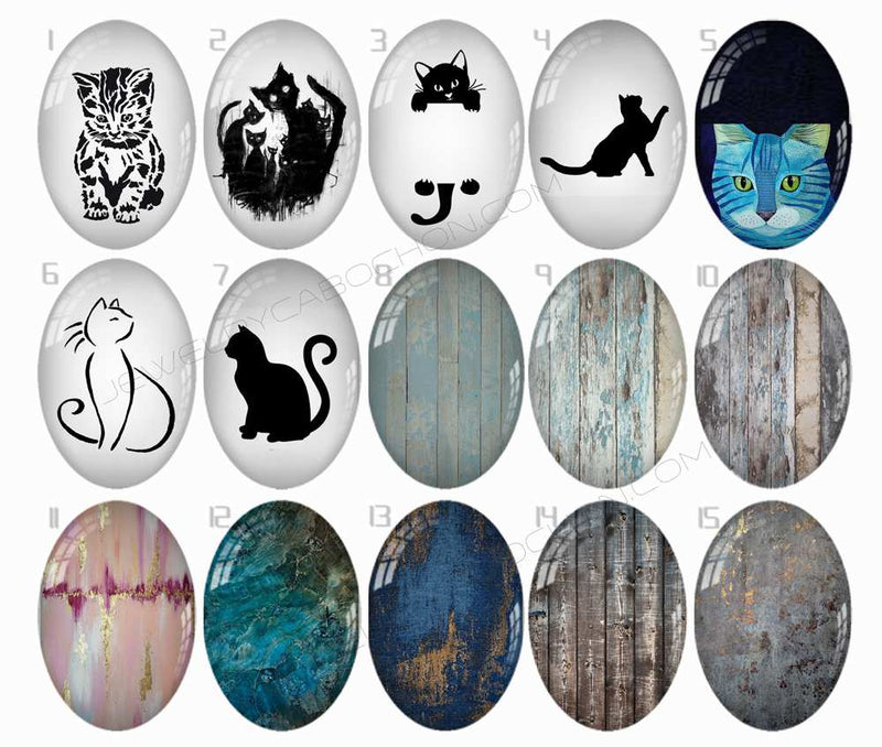 Handmade oval Photo Glass Cabochons Pattern cat B584