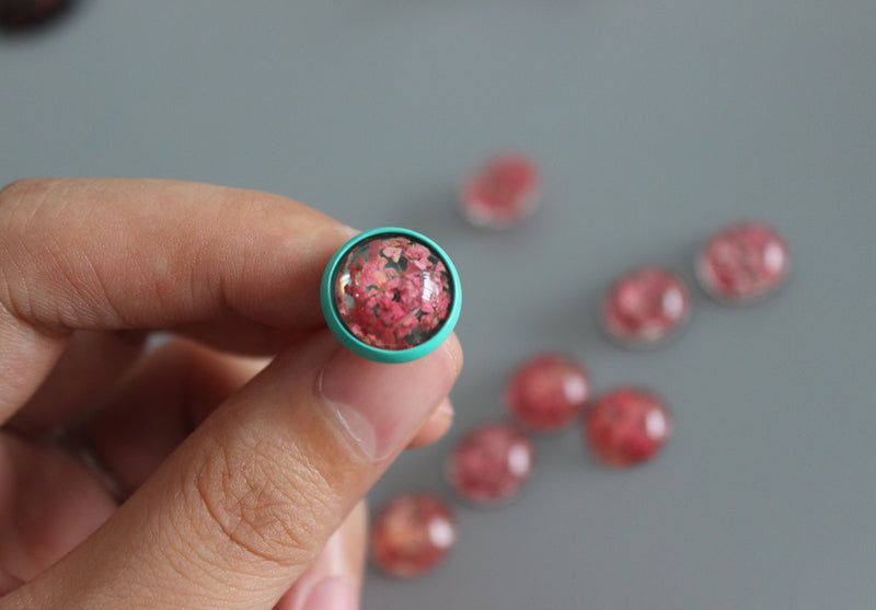 4pcs  Handmade Pink flower Resin pressed flower Cabochon