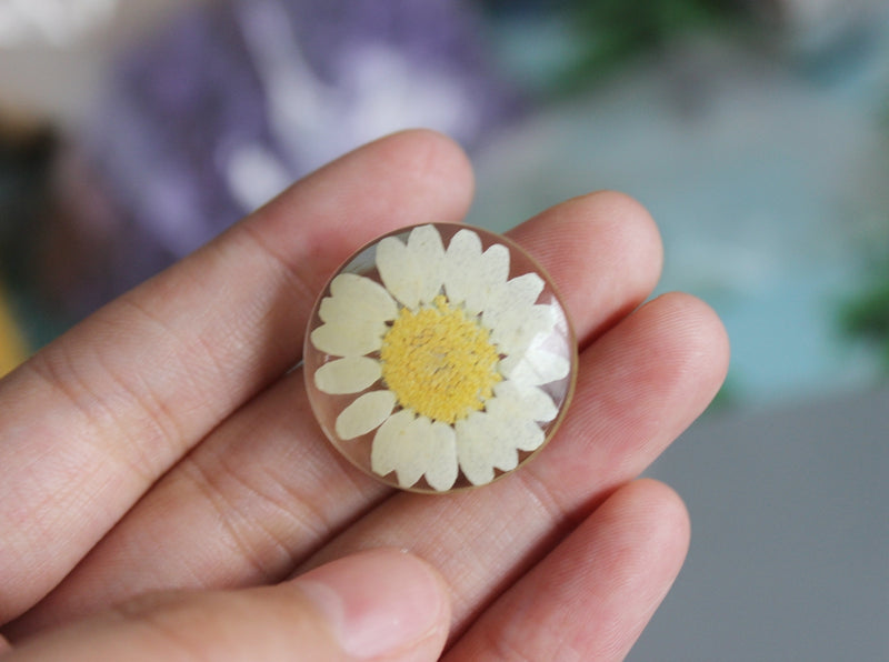 2pcs Handmade Resin 25mm Resin Cabochons,real White chrysanthemum Pressed flower Pendant jewelry necklace