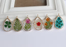 1pcs  Teardrop Resin pressed flower pendant necklace, Real dried flower jewelry