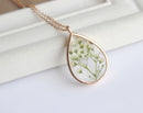 1pcs   Teardrop Resin Gypsophila pressed flower pendant necklace, Real dried flower jewelry