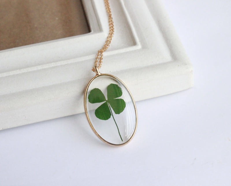 1pcs  Handmade Oval Clover pressed flower pendant jewelry