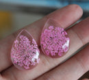 2pcs  Resin 18x25mm Cabochons, Pink lace Pressed flower necklace Pendant jewelry