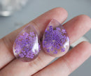 2pcs Resin 18x25mm Cabochons, purple lace Pressed flower necklace Pendant jewelry